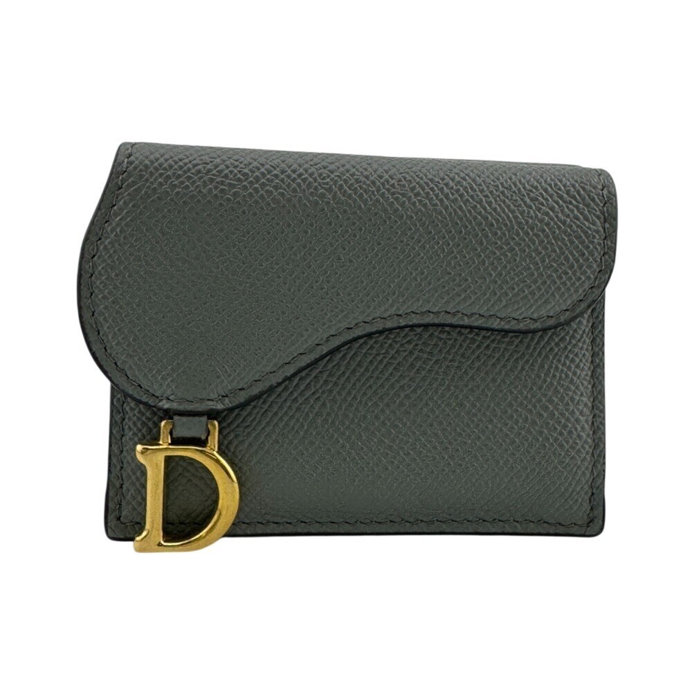 Christian Dior Dior Saddle Lotus Compact Wallet, Leather Tri-fold Gray